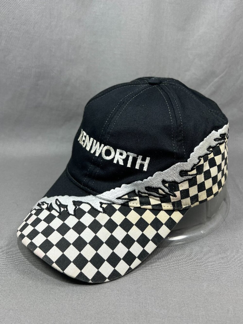 Kenworth KW Trucks Otto Strapback Hat Black Diesel Trucker Rig Checkered Mens